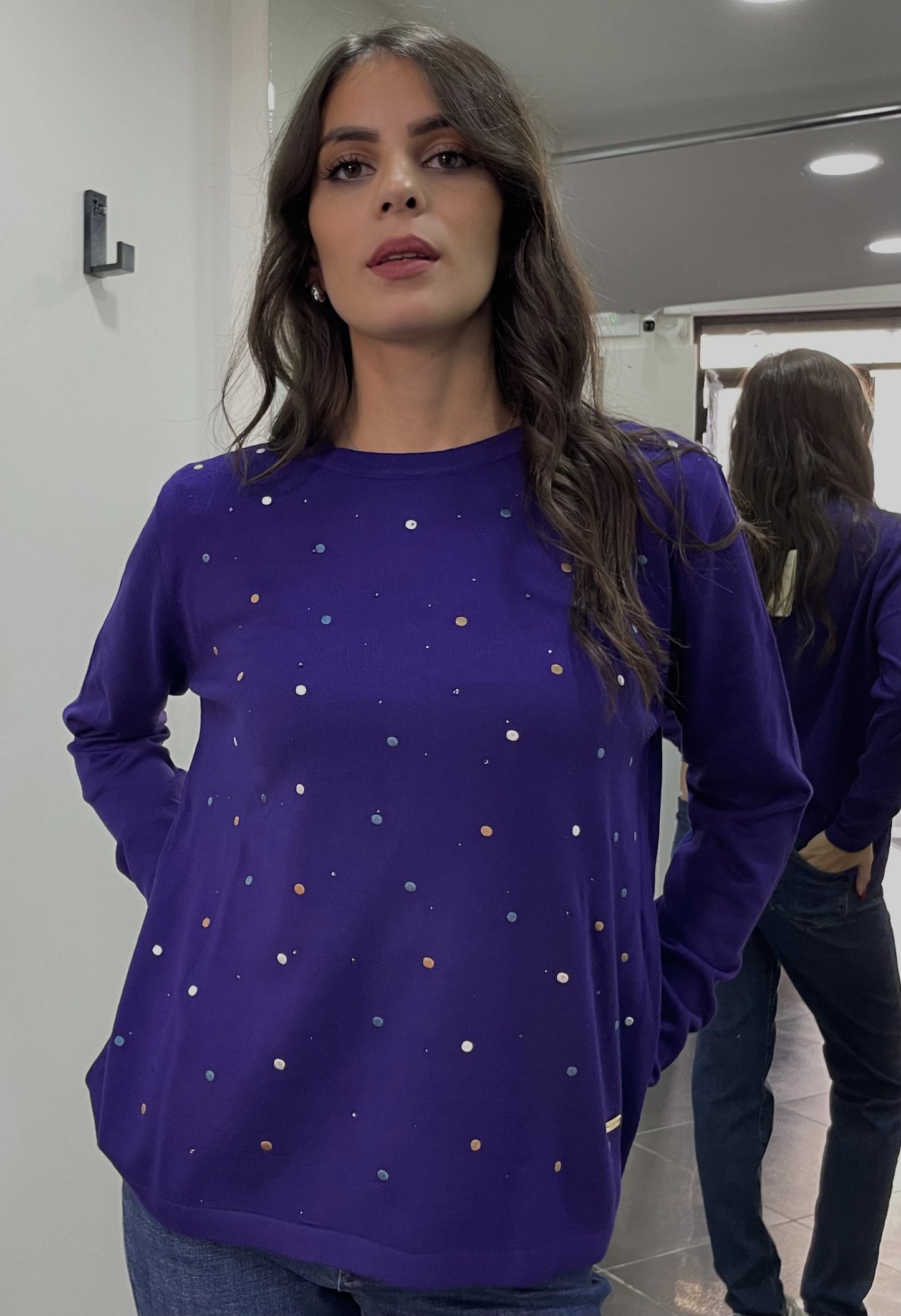 Maglia Viola con Dettagli Puntinati  - Made in Italy