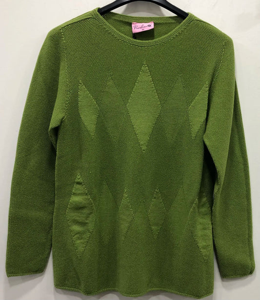 Maglia 100% Lana Merino - Verde con Motivo Geometrico